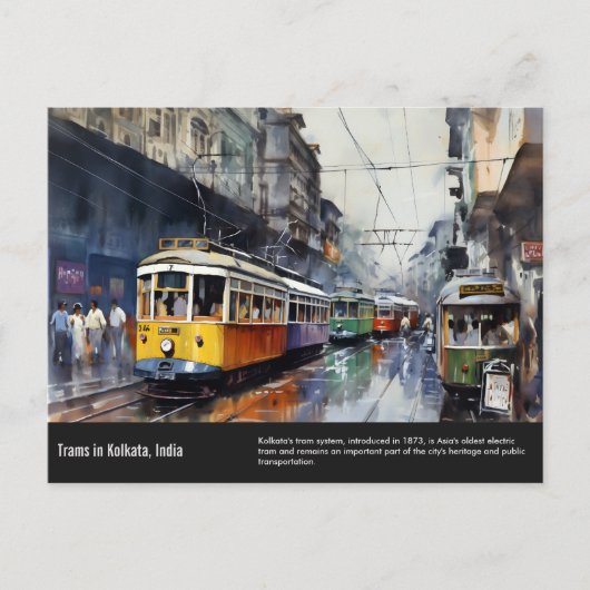 Kolkata Trams waterverf schilderij. Briefkaart (Voorkant)