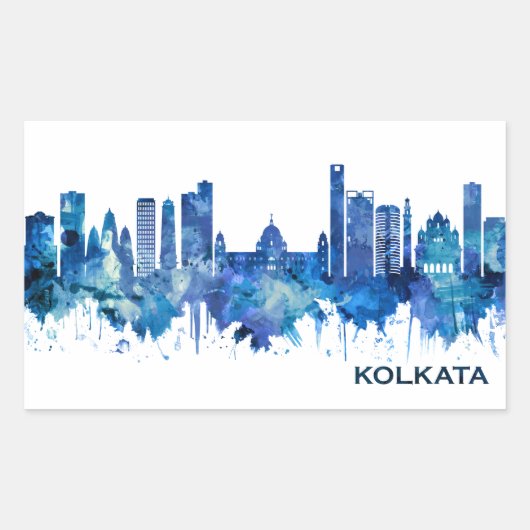 Kolkata West Bengal Skyline Blue Rechthoekige Sticker (Voorkant)