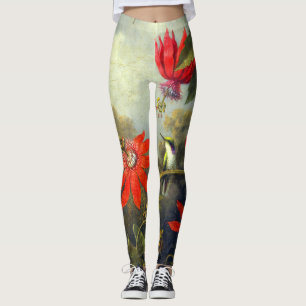 Kolkibrie en passiebloemen schilderij leggings