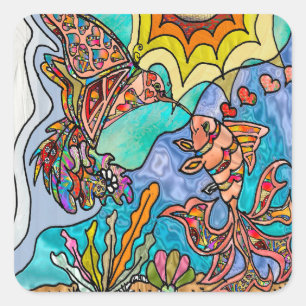 Kolkibrie Goudvis Reflectie Kunst Sticker