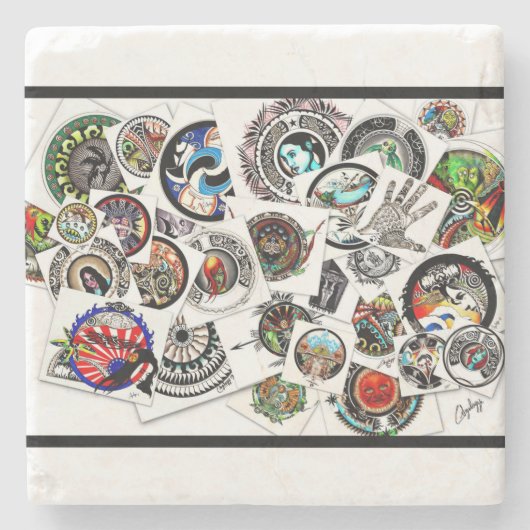 Kollage Tekeningen Stenen Onderzetter (Voorkant)