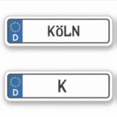 Koln kennzeichen, German Car License Bord Sticker (Voorkant)