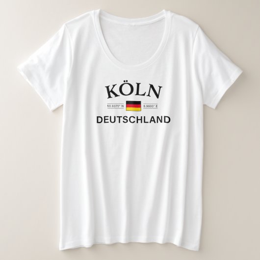 Koln (Keulen) Deutschland coördineert Duits Grote Maat T-shirt (Design voorkant)