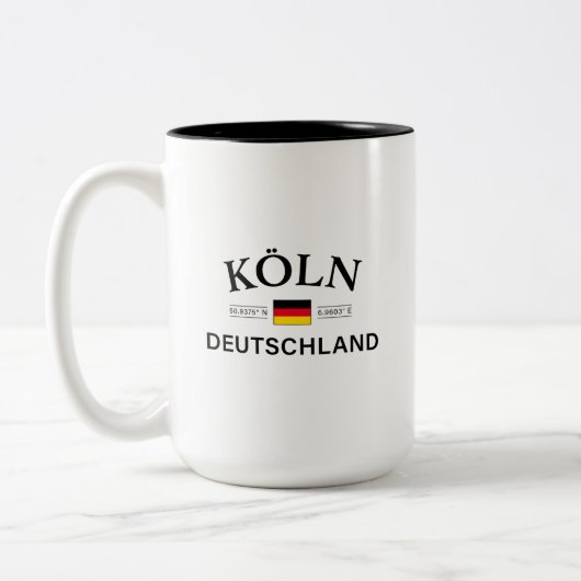 Koln (Keulen) Deutschland coördineert Duits Tweekleurige Koffiemok (Links)