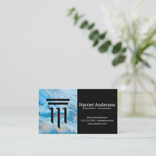 Kolom Logo | Ondernemingen | Blauwe marmer Visitekaartje (Staand voorkant)