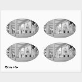  Kolommen Architectuur Zwart en Witte Foto Ovale Sticker (Vel)