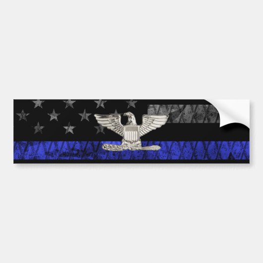 Kolonel Thin Blue Line Distress Vlag Bumpersticker (Voorkant)