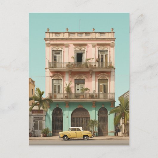 Koloniaal Gebouw Gele Auto Havana Cuba Briefkaart (Voorkant)