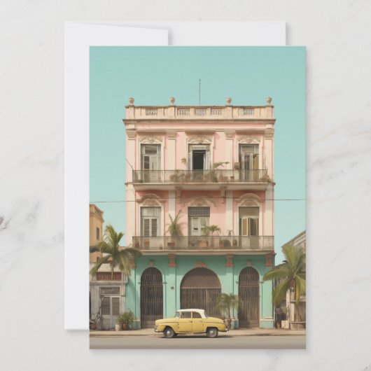 Koloniaal Gebouw Gele Auto Havana Cuba Kaart (Voorkant)