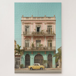 Koloniaal Gebouw Gele Auto Havana Cuba Legpuzzel