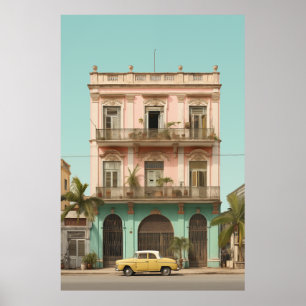 Koloniaal Gebouw Gele Auto Havana Cuba Poster