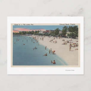 Koloniaal strand, VA - Zonnebaden en Zwemmen Briefkaart
