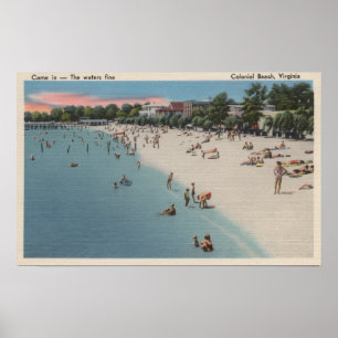 Koloniaal strand, VA - Zonnebaden en Zwemmen Poster