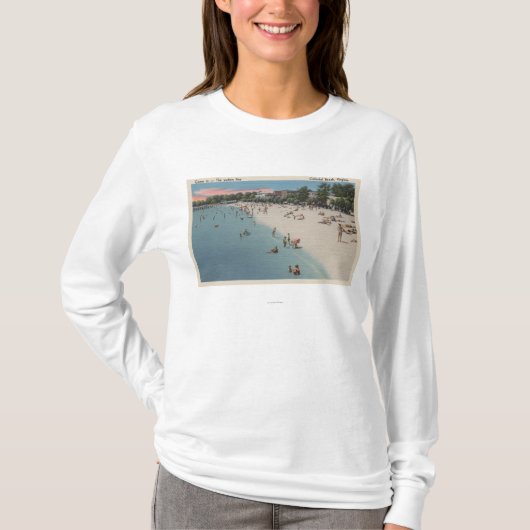Koloniaal strand, VA - Zonnebaden en Zwemmen T-shirt (Voorkant)
