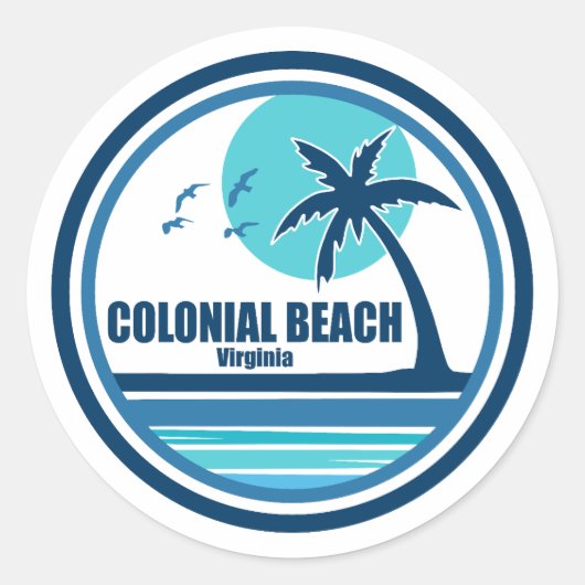 Koloniaal strand Virginia Palm Tree Birds Ronde Sticker (Voorkant)