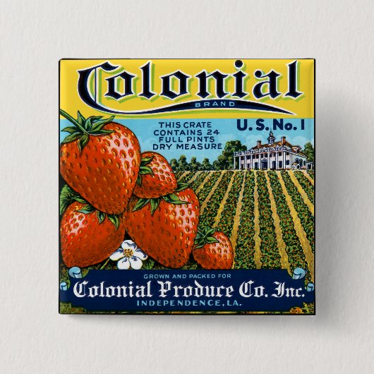 koloniale aardbeien vierkante button 5,1 cm (Voorkant)