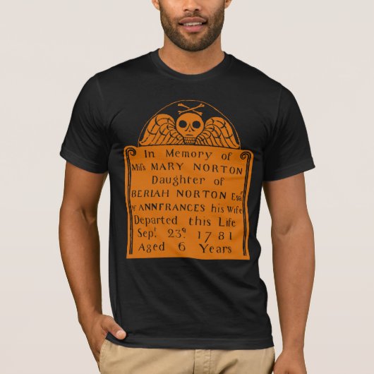 Koloniale Amerikaanse Tombstone Skull Angel Botten T-shirt (Voorkant)