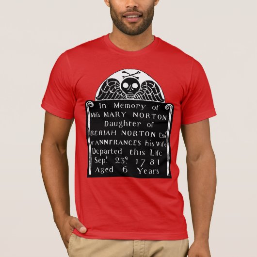 Koloniale Amerikaanse Tombstone Skull Angel Botten T-shirt (Voorkant)
