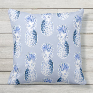 Koloniale Ananassen in Blauw Buitenkussen