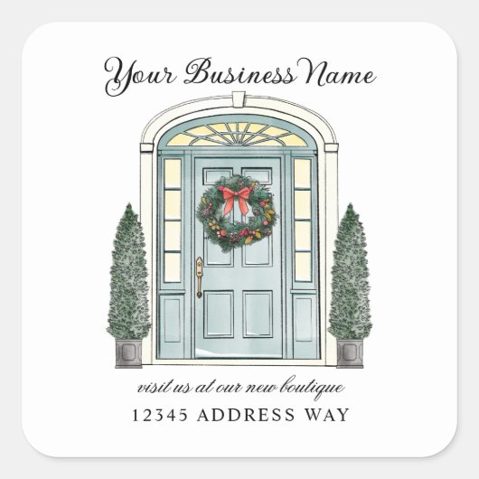 Koloniale kerstdeur Boutique Vierkante Sticker (Voorkant)