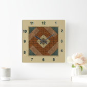 Koloniale Pavement Quilt Block Rust & Dark Green Vierkante Klok (Huis)