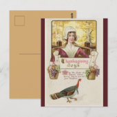  koloniale vrouw en Thanksgiving Turkije Briefkaart (Voorkant / Achterkant)