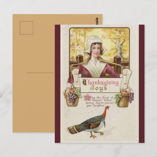  koloniale vrouw en Thanksgiving Turkije Briefkaart (Voorkant / Achterkant)