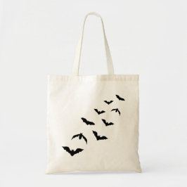 Kolonie van vliegende zwarte vleermuis silhouetten tote bag