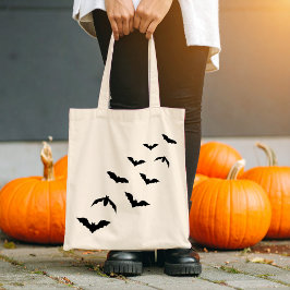 Kolonie van vliegende zwarte vleermuis silhouetten tote bag
