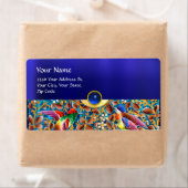 KOLOPENDE VOGELS EN ZWEEKDIEREN BLAUW-MONOGRAM ETIKET (Insitu)