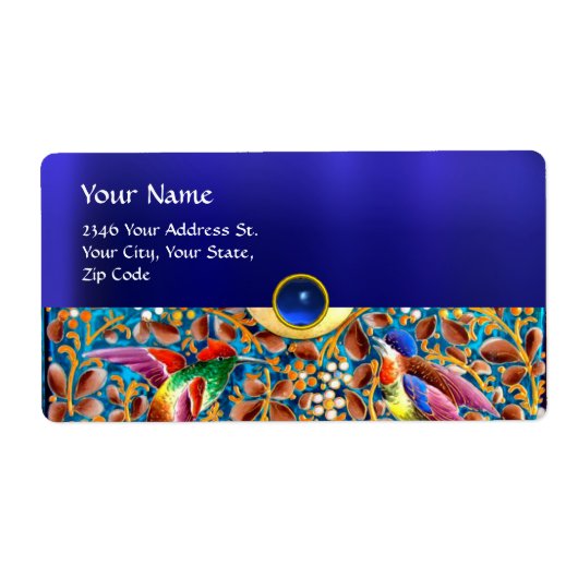 KOLOPENDE VOGELS EN ZWEEKDIEREN BLAUW-MONOGRAM ETIKET (Voorkant)