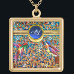 KOLOPENDE VOGELS EN ZWEEKDIEREN BLAUW-MONOGRAM GOUD VERGULDEN KETTING<br><div class="desc">Levendige,  kleurrijke lentbloemen en kleine colibries in goud en blauw. Elegant,  artistiek,  design geïnspireerd antiek Art Nouveau Bohemian enamels in turquoise blauw,  rood,  blauwgroen,  goudgeel,  violet,  witte kleuren met 3D blue sapphire gemstone. Digitaal grafisch ontwerp,  3D Modellering door Bulgan Lumini (c)</div>