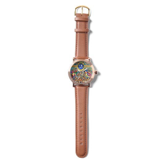 KOLOPENDE VOGELS EN ZWEEKDIEREN BLAUW-MONOGRAM HORLOGE (Bandje)