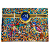 KOLOPENDE VOGELS EN ZWEEKDIEREN BLAUW-MONOGRAM LARGE CADEAUTASJE (Voorkant)