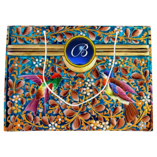 KOLOPENDE VOGELS EN ZWEEKDIEREN BLAUW-MONOGRAM LARGE CADEAUTASJE (Voorkant)