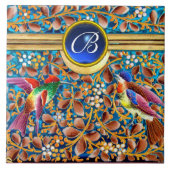 KOLOPENDE VOGELS EN ZWEEKDIEREN BLAUW-MONOGRAM TEGELTJE (Voorkant)