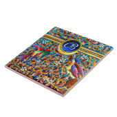 KOLOPENDE VOGELS EN ZWEEKDIEREN BLAUW-MONOGRAM TEGELTJE (Zijkant)