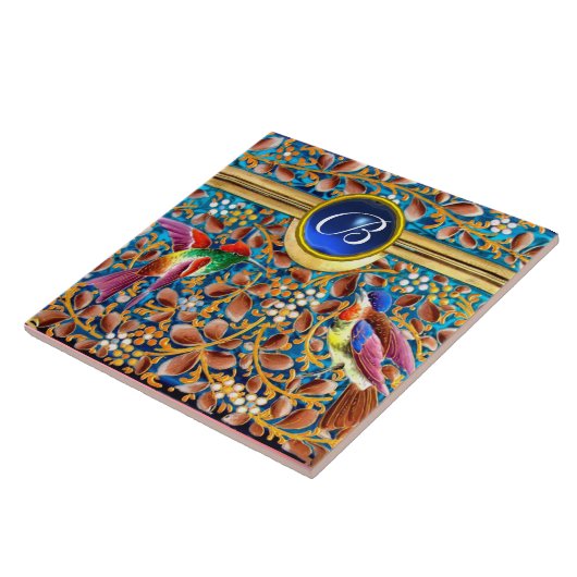 KOLOPENDE VOGELS EN ZWEEKDIEREN BLAUW-MONOGRAM TEGELTJE (Zijkant)