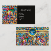 KOLOPENDE VOGELS EN ZWEEKDIEREN BLAUW-MONOGRAM VISITEKAARTJE (Voorkant / Achterkant)
