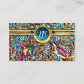 KOLOPENDE VOGELS EN ZWEEKDIEREN BLAUW-MONOGRAM VISITEKAARTJE (Achterkant)