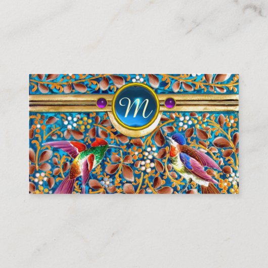 KOLOPENDE VOGELS EN ZWEEKDIEREN BLAUW-MONOGRAM VISITEKAARTJE (Achterkant)