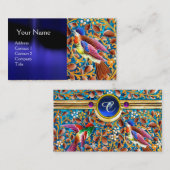 KOLOPENDE VOGELS EN ZWEEKDIEREN BLAUW-MONOGRAM VISITEKAARTJE (Voorkant / Achterkant)