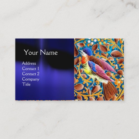 KOLOPENDE VOGELS EN ZWEEKDIEREN BLAUW-MONOGRAM VISITEKAARTJE (Voorkant)