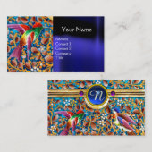 KOLOPENDE VOGELS EN ZWEEKDIEREN BLAUW-MONOGRAM VISITEKAARTJE (Voorkant / Achterkant)