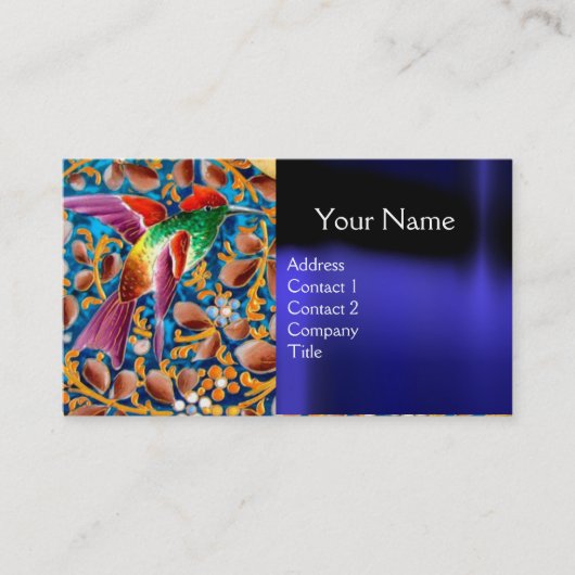 KOLOPENDE VOGELS EN ZWEEKDIEREN BLAUW-MONOGRAM VISITEKAARTJE (Voorkant)