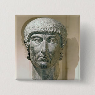 Kolossaal hoofd van keizer Constantine I Vierkante Button 5,1 Cm