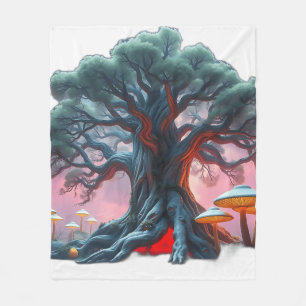 Kolossale boom met gloeiende paddenstoelen fleece deken