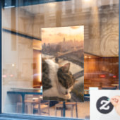 Kolossale kat slaapt als een hele stad raamsticker (Cafe Raam)