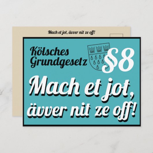 Kölsches Grundgesetz Artikel 8 Briefkaart (Voorkant / Achterkant)