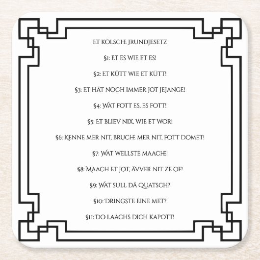 Kölsches Grundgesetz – Köln Cologne Jugendstil Kartonnen Onderzetters (Voorkant)